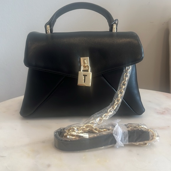Ted Baker Black Leather Top Handle Mini Satchel Bag with Strap Gold Lock NWT - Picture 1 of 9